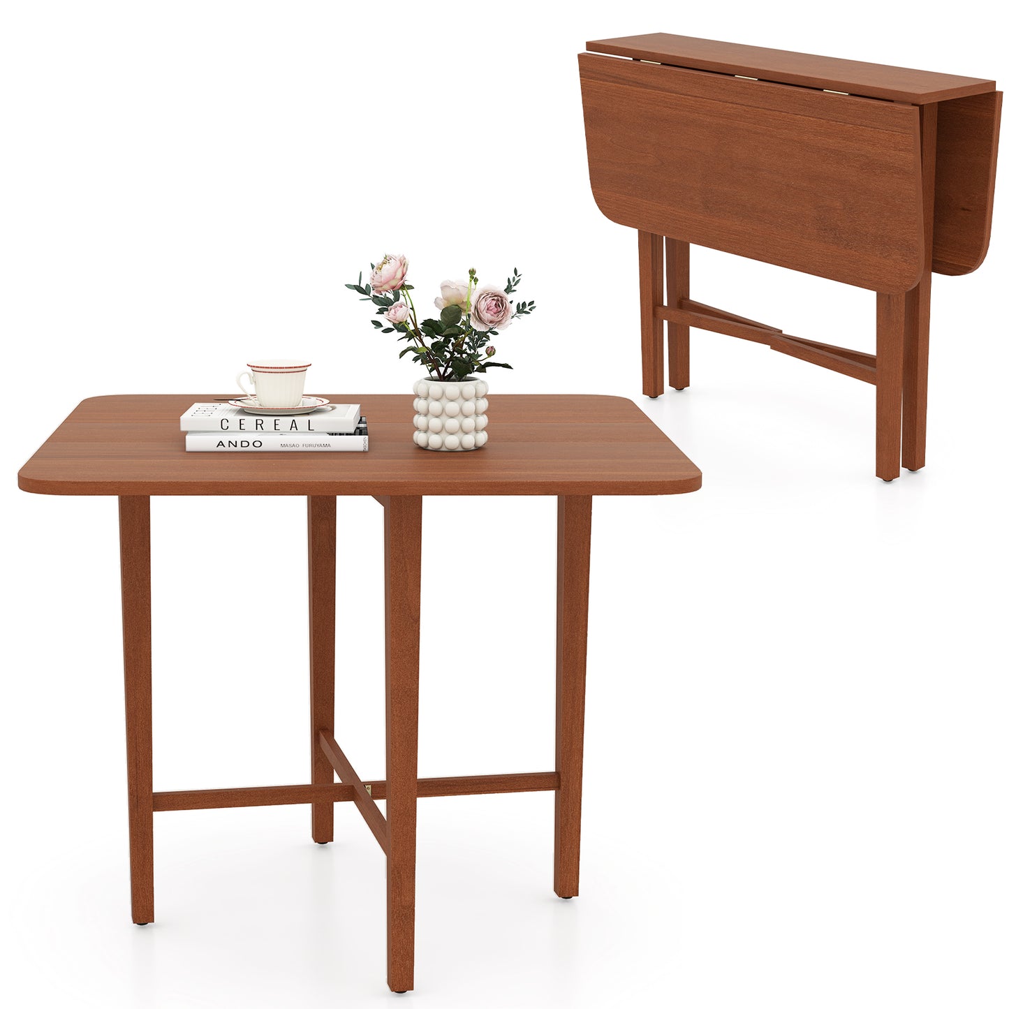 Foldable Dining Table for 2-4 People with Rubber Wood Legs for Small Space, Walnut Dining Tables at Gallery Canada