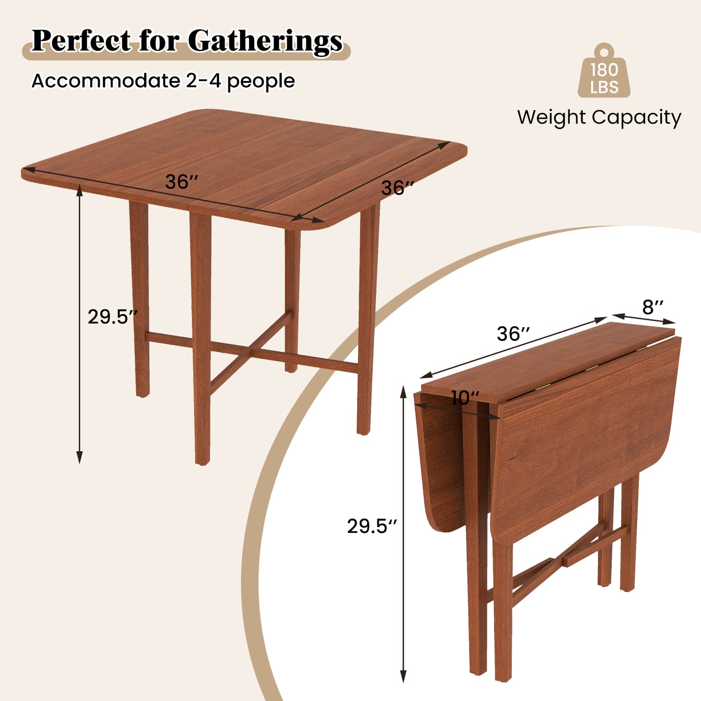 Foldable Dining Table for 2-4 People with Rubber Wood Legs for Small Space, Walnut Dining Tables at Gallery Canada