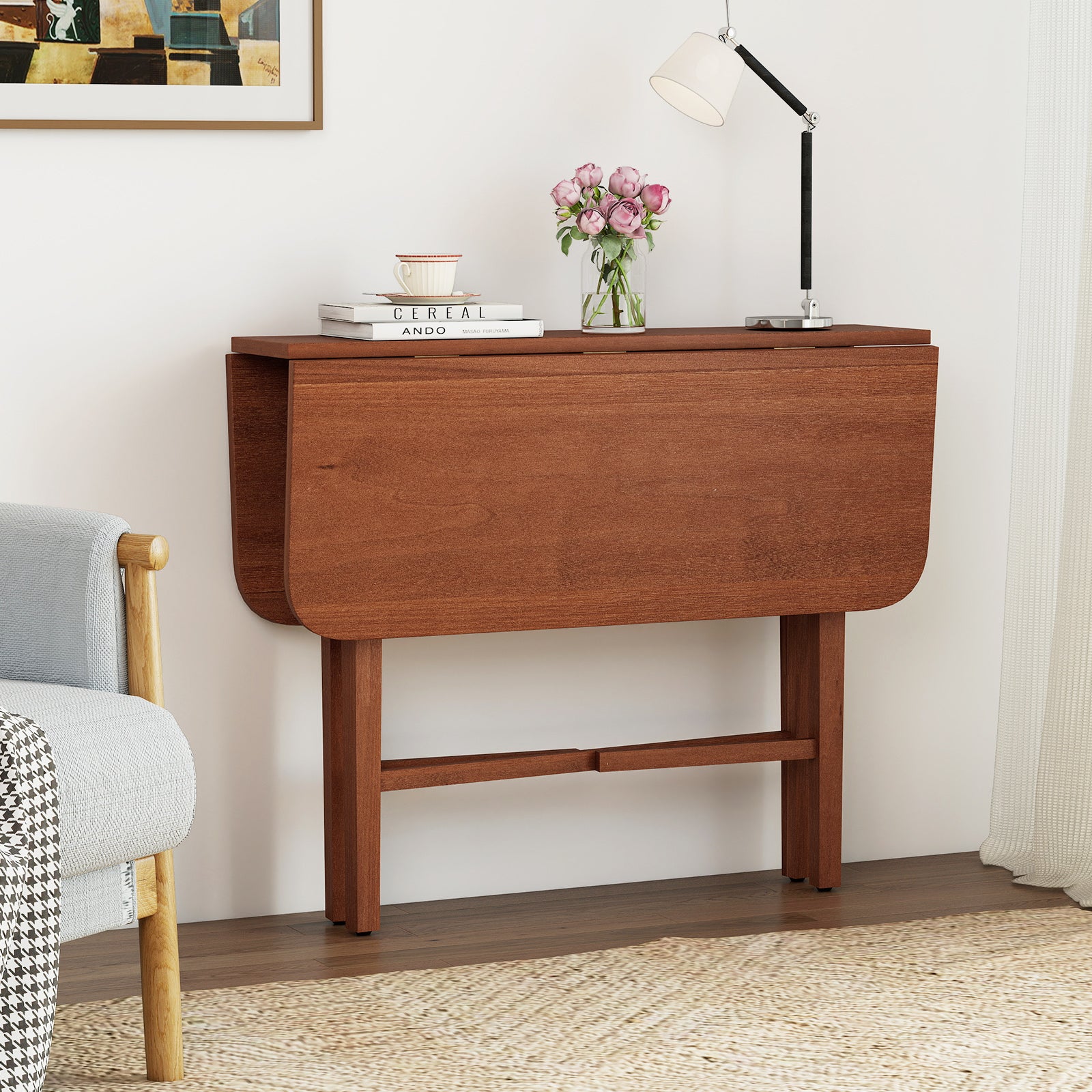 Foldable Dining Table for 2-4 People with Rubber Wood Legs for Small Space, Walnut Dining Tables at Gallery Canada