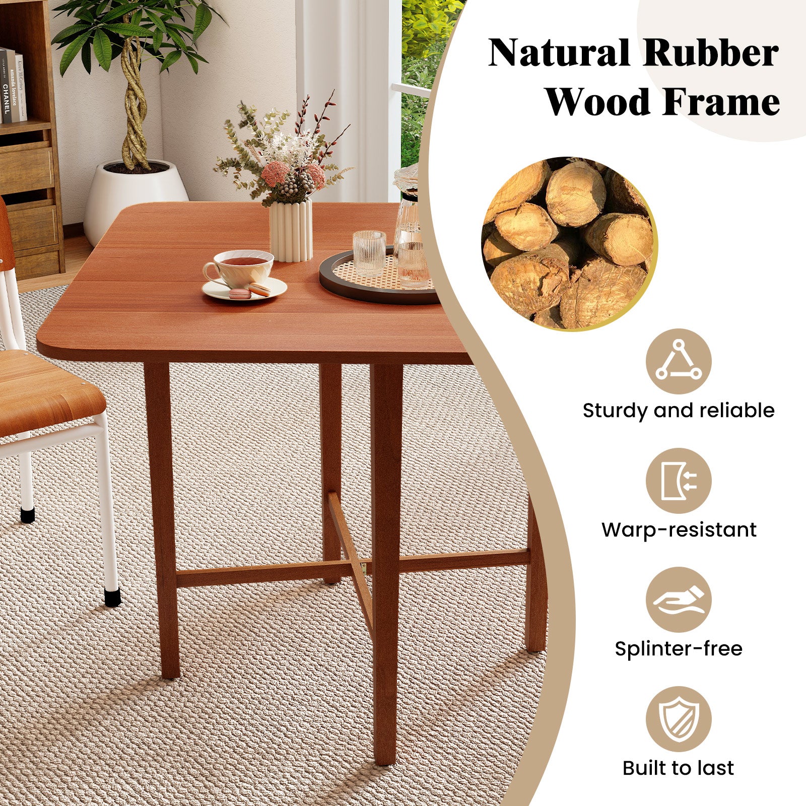 Foldable Dining Table for 2-4 People with Rubber Wood Legs for Small Space, Walnut Dining Tables at Gallery Canada