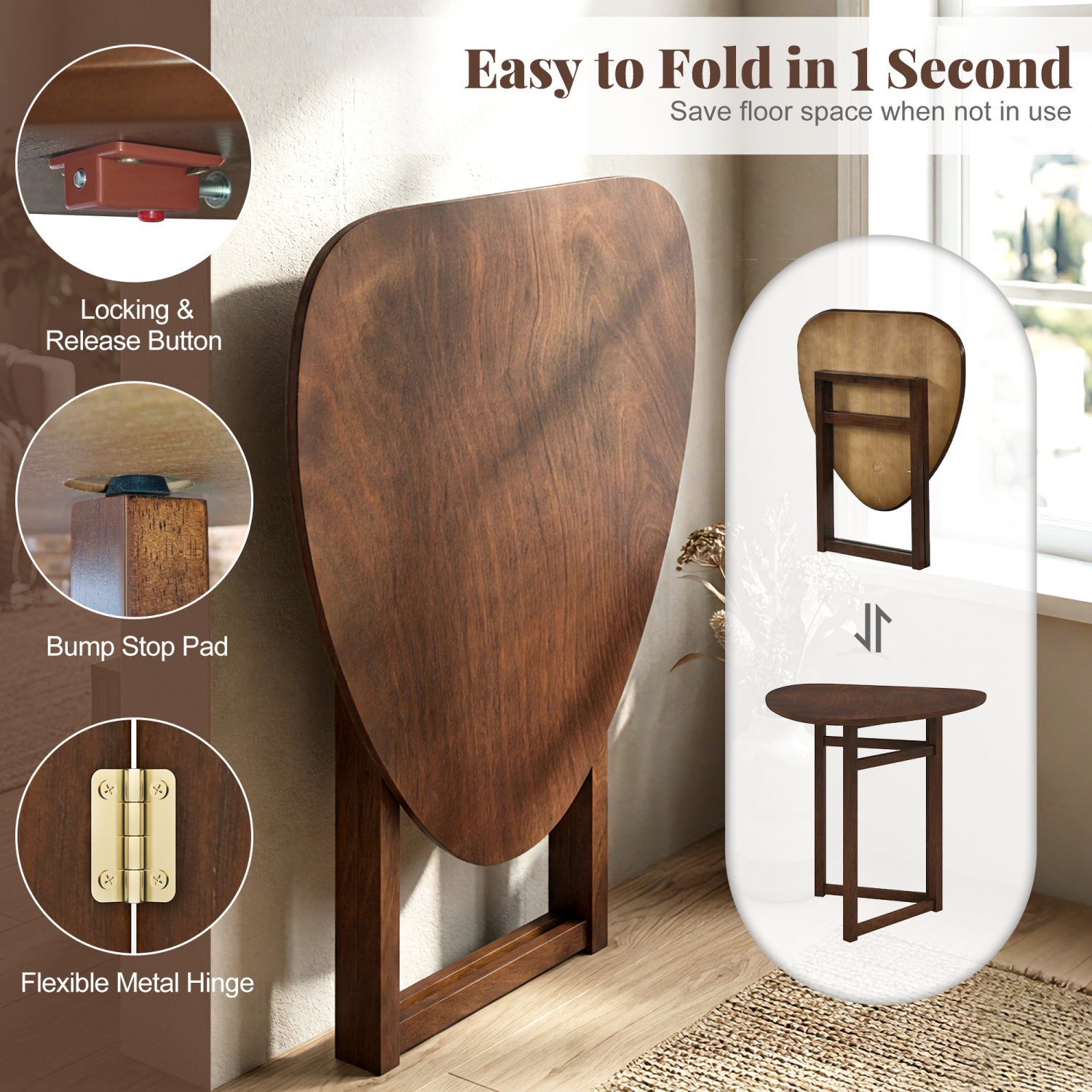 Foldable Dining Table 31.5, Triangular Kitchen Table For 2, Walnut Dining Tables at Gallery Canada