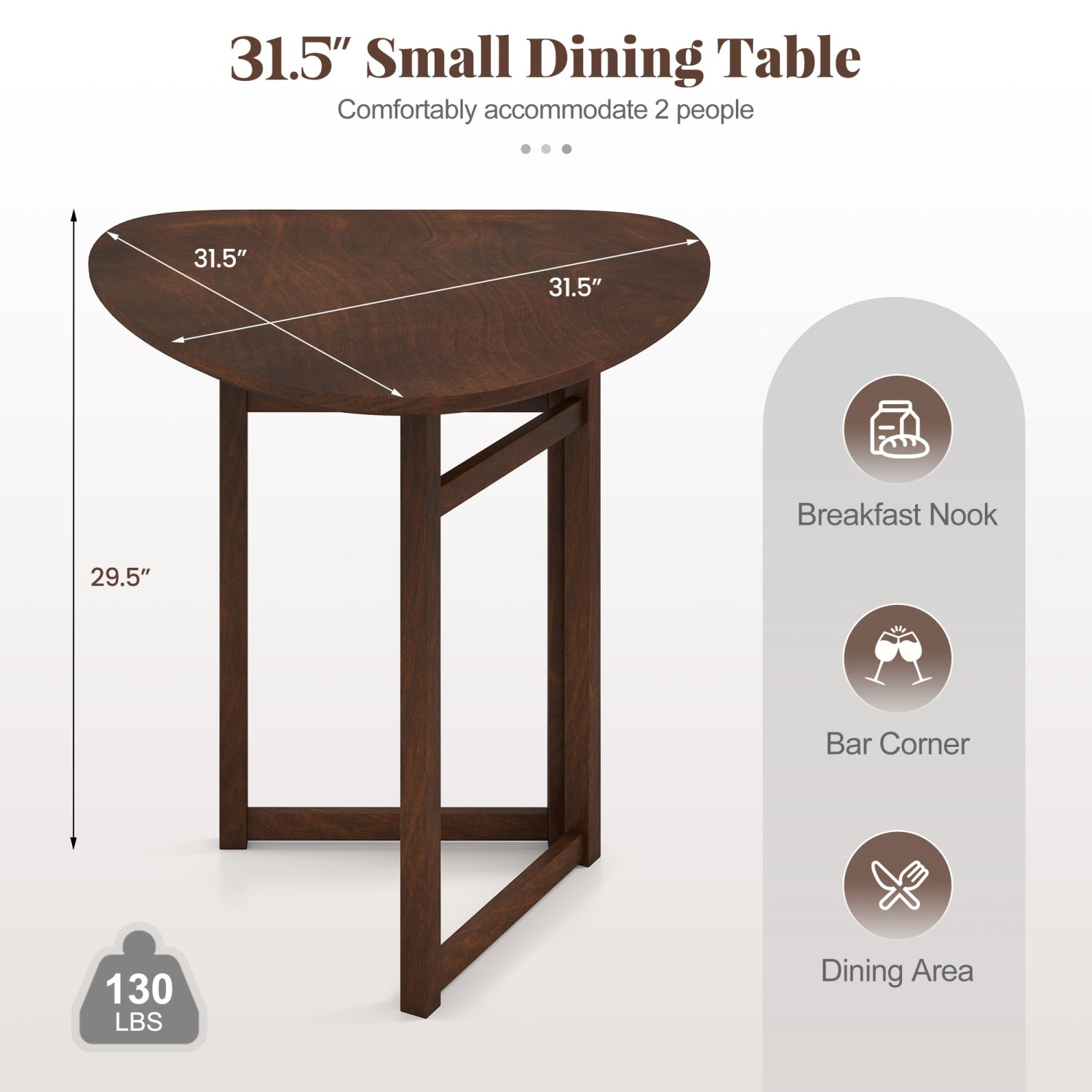 Foldable Dining Table 31.5, Triangular Kitchen Table For 2, Walnut Dining Tables at Gallery Canada