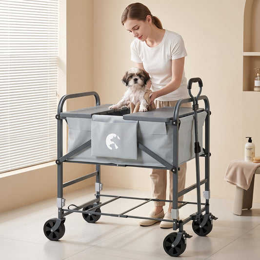 Foldable Dog Bath Cart, Adjustable Height, 4 Wheels, Black & Gray Dog Supplies Black & Gray at Gallery Canada