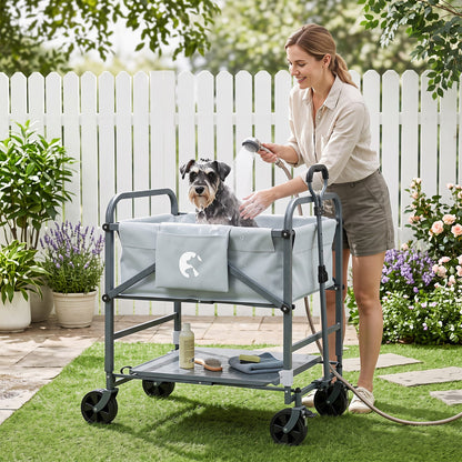 Foldable Dog Bath Cart, Adjustable Height, 4 Wheels, Black & Gray