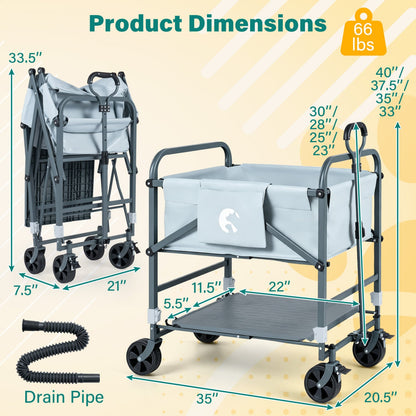 Foldable Dog Bath Cart, Adjustable Height, 4 Wheels, Black & Gray