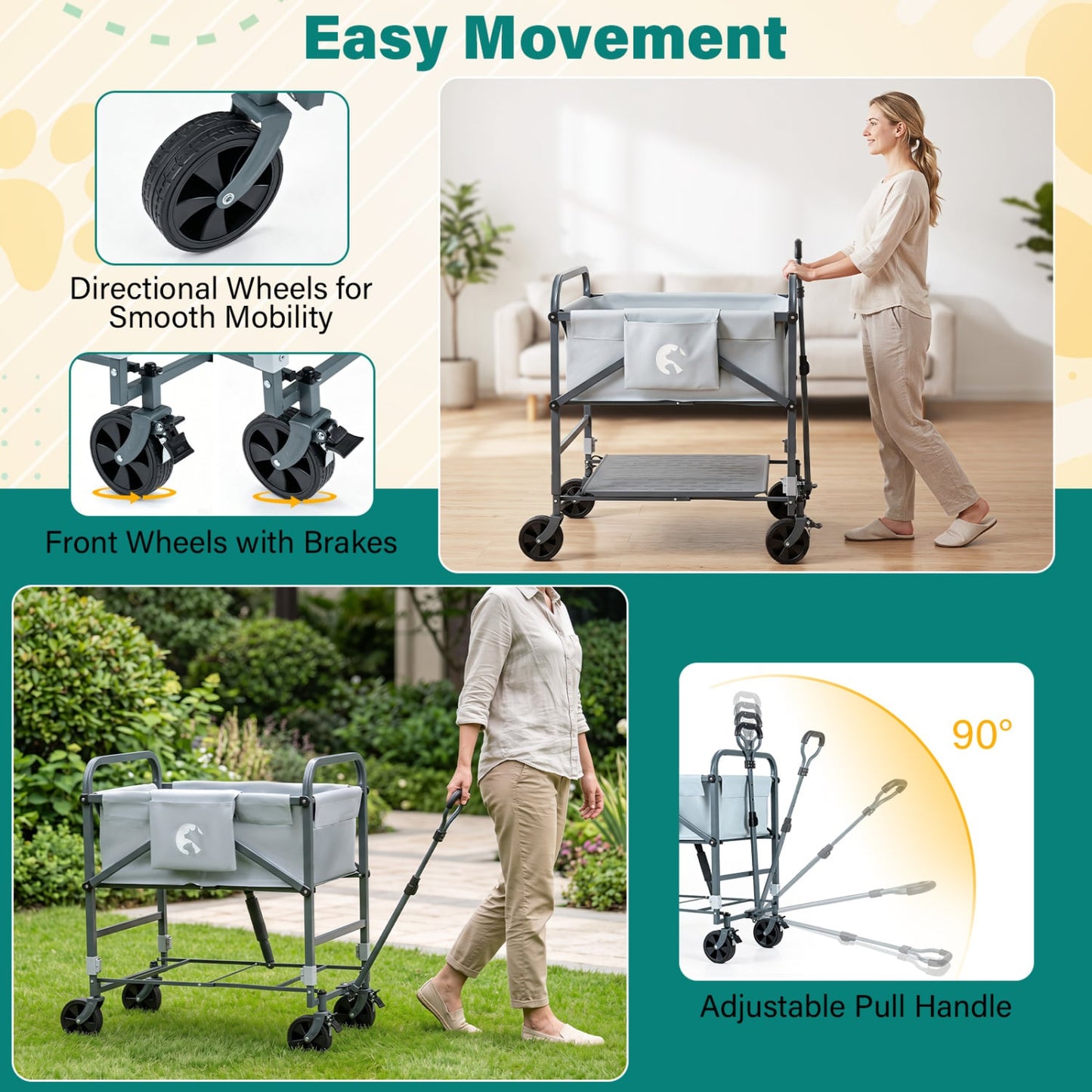 Foldable Dog Bath Cart, Adjustable Height, 4 Wheels, Black & Gray