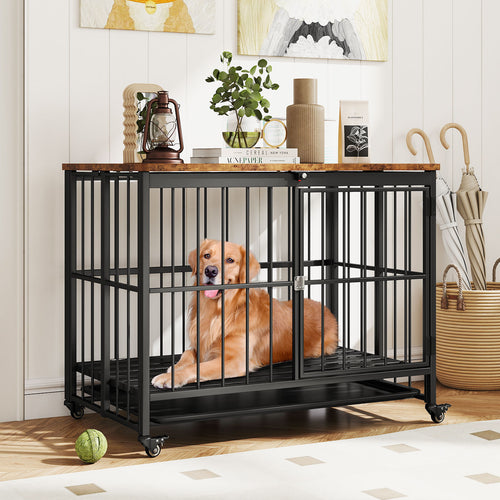 Foldable Dog Crate Furniture, L, Black