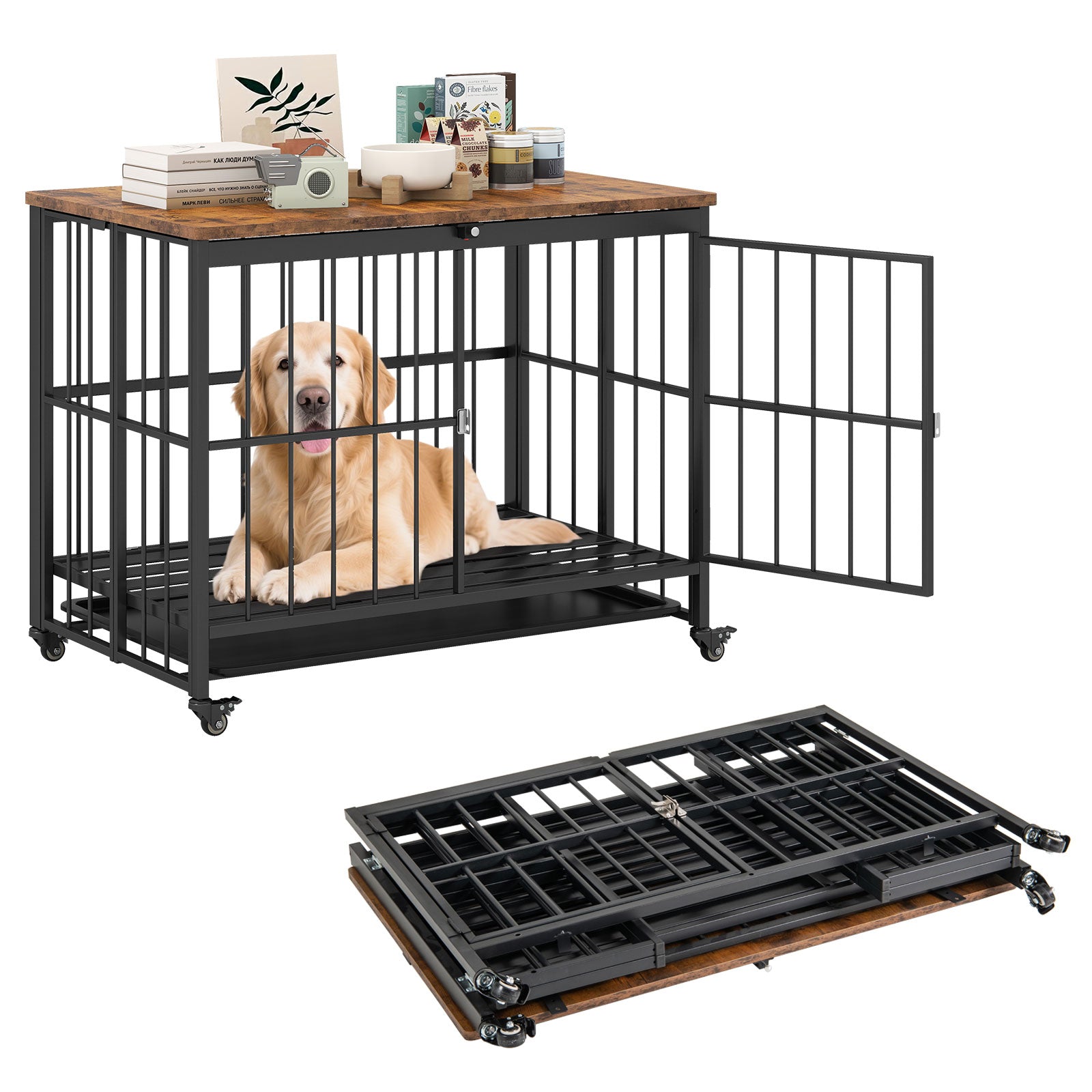 Foldable Dog Crate Furniture, L, Black Dog Kennels at Gallery Canada