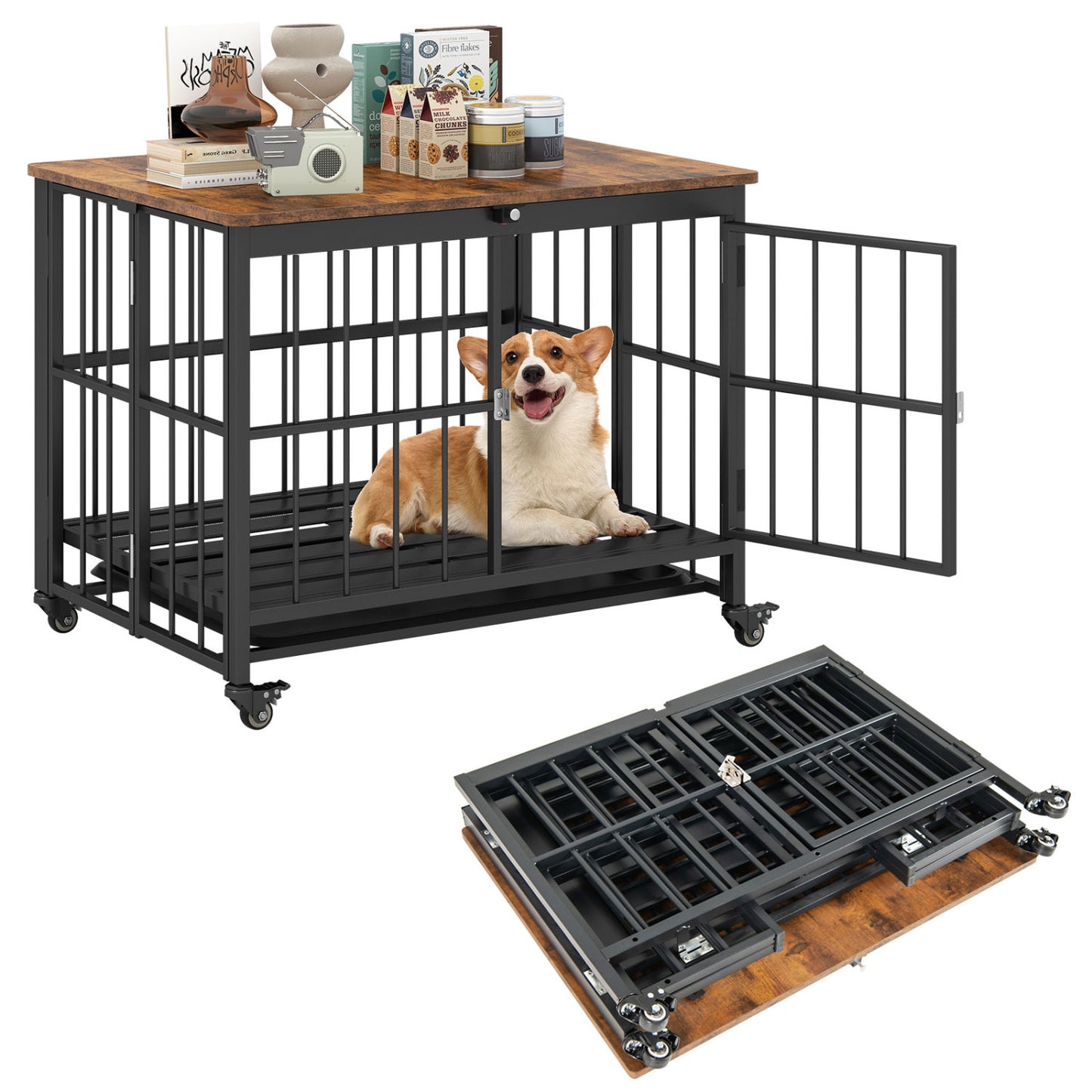 Foldable Dog Crate Furniture, Removable Tray, Lockable Door, S, Black Dog Kennels at Gallery Canada