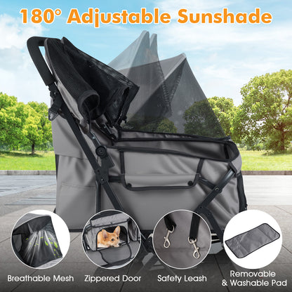 Foldable Double Pet Stroller with Adjustable Sunshade and Storage Basket, Gray Cat Supplies at Gallery Canada