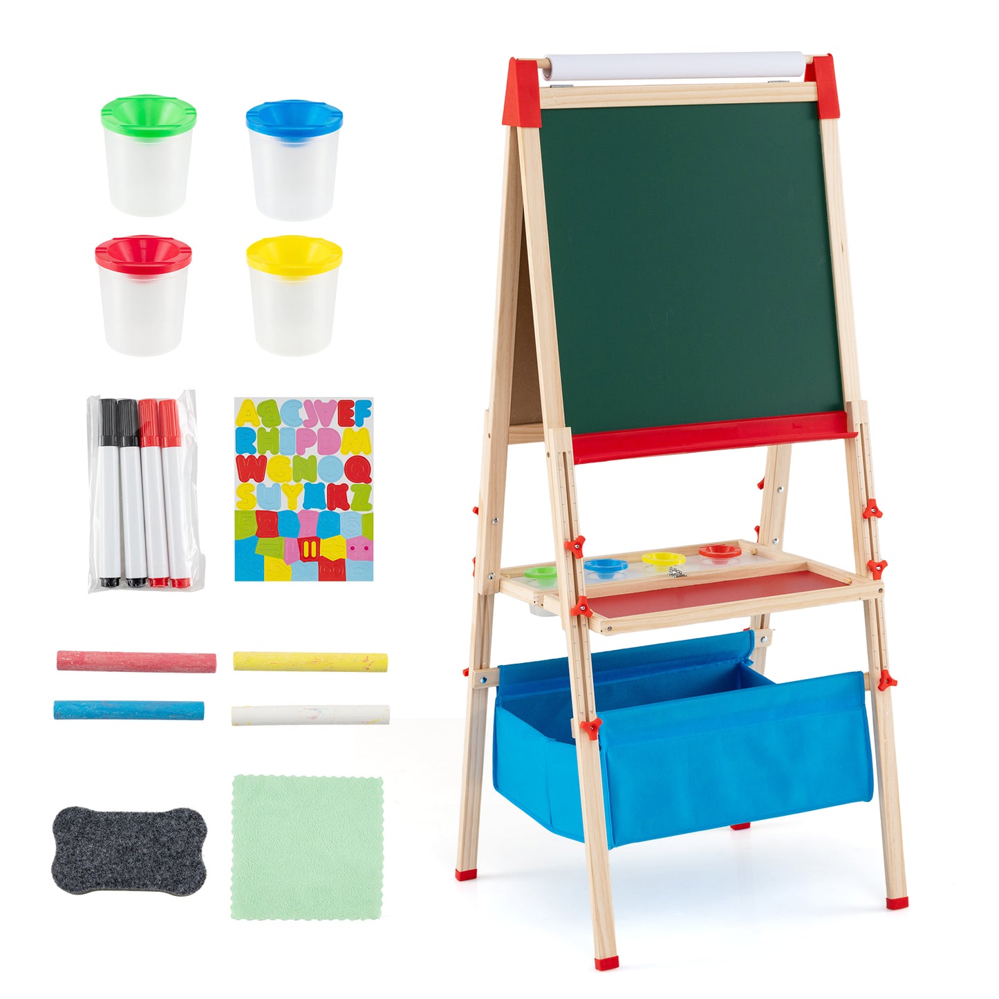 Foldable Double-sided Easel with Magnetic Chalkboard for Kids, Multicolor