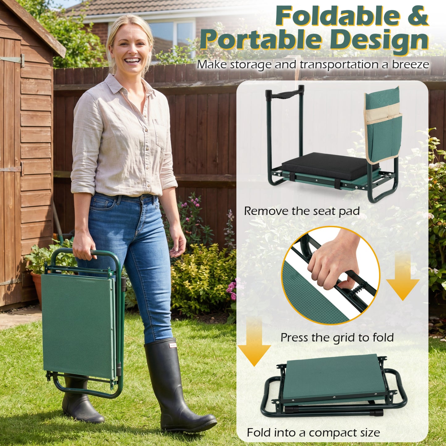 Foldable Garden Kneeler And Seat, Green Garden Tools at Gallery Canada