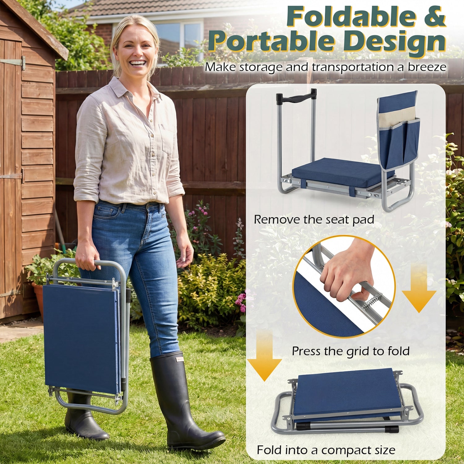 Foldable Garden Kneeler And Seat, Navy Garden Tools at Gallery Canada