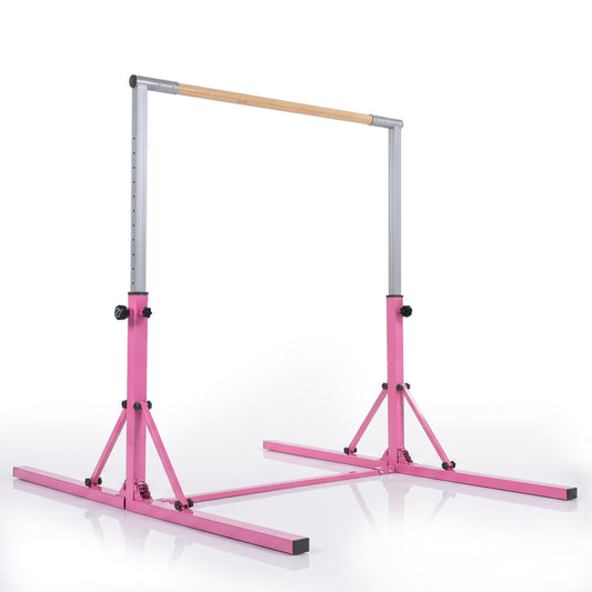 Foldable Gymnastics Bar for Kids with 3-Level Adjustable Heights, Pink Yoga Accessories Pink at Gallery Canada