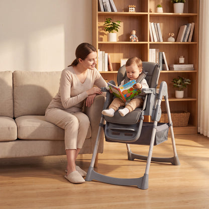 Foldable High Chair, 7-Level Height Adjustment, Gray