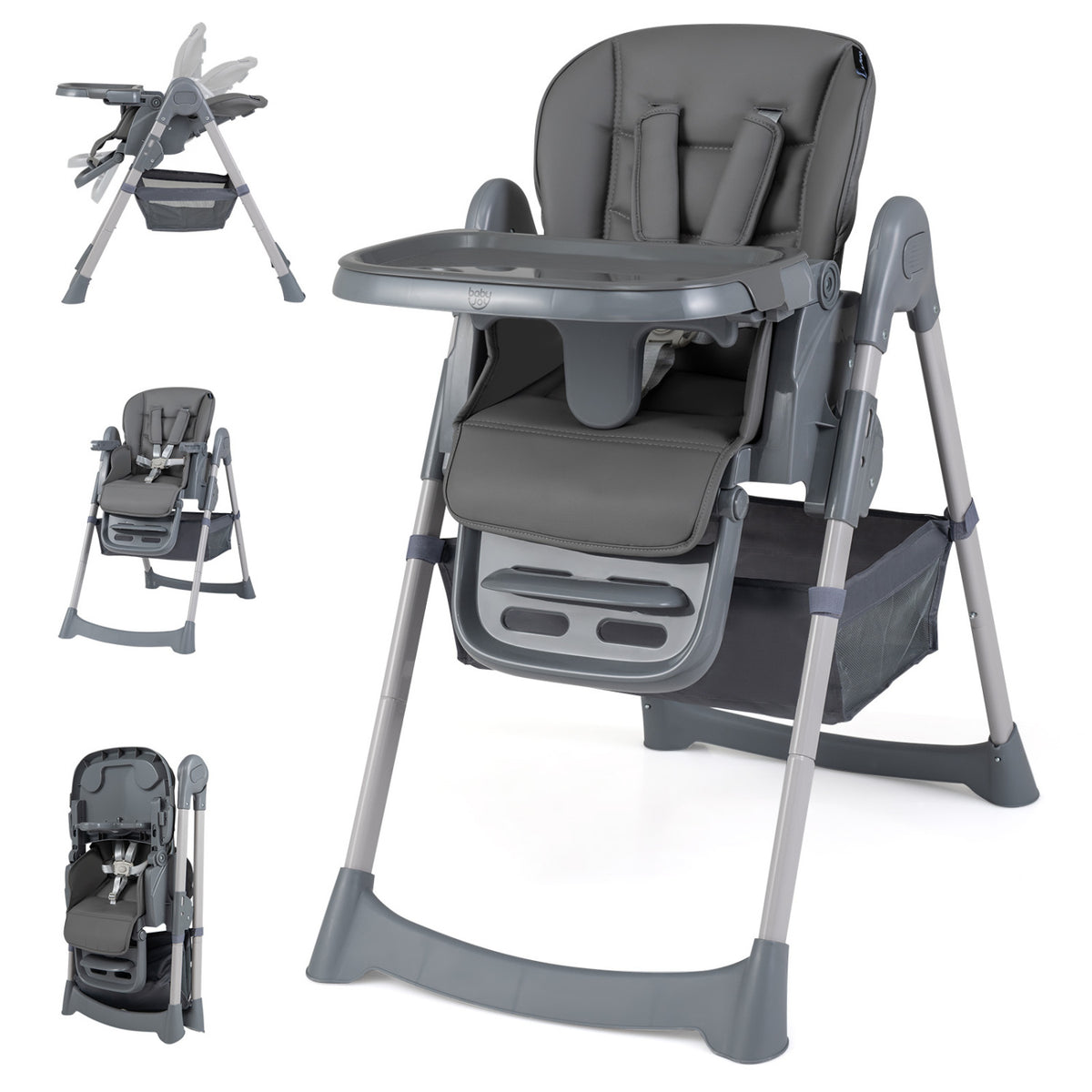 Foldable High Chair, 7-Level Height Adjustment, Gray