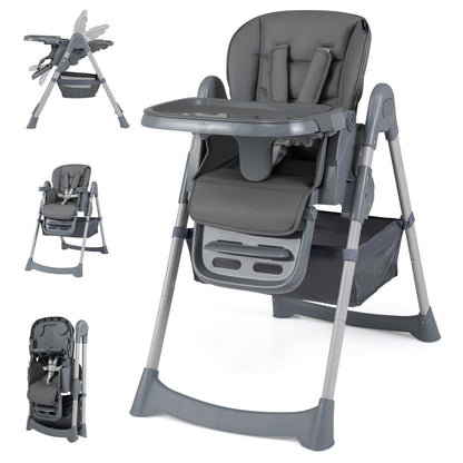 Foldable High Chair, 7-Level Height Adjustment, Gray