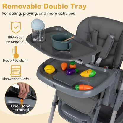 Foldable High Chair, 7-Level Height Adjustment, Gray