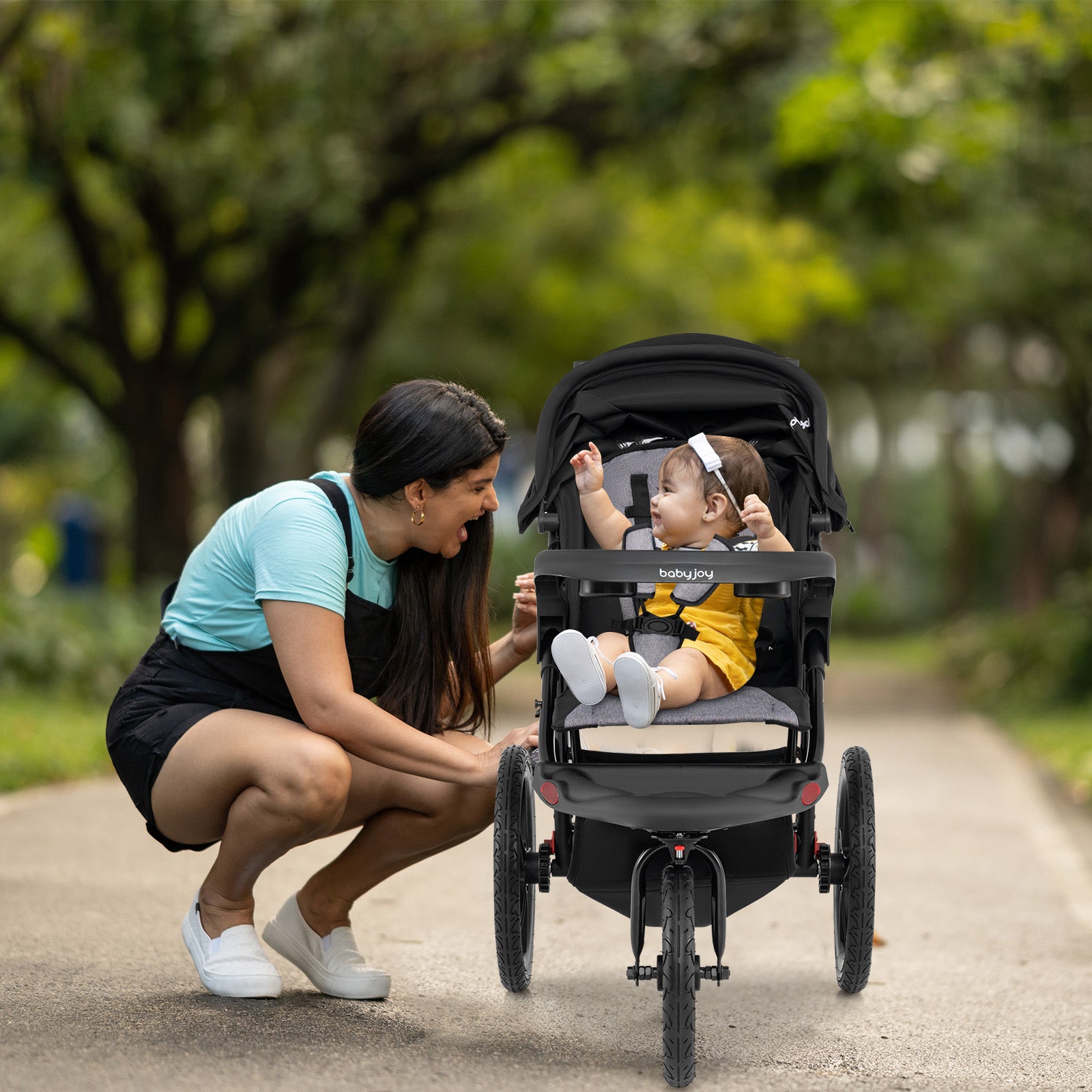 Foldable Jogging Stroller with Detachable Tray and Air-Filled Rubber Tires, Black Baby Strollers at Gallery Canada