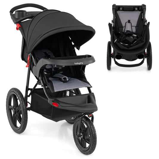 Foldable Jogging Stroller with Detachable Tray and Air-Filled Rubber Tires, Black Baby Strollers Black at Gallery Canada
