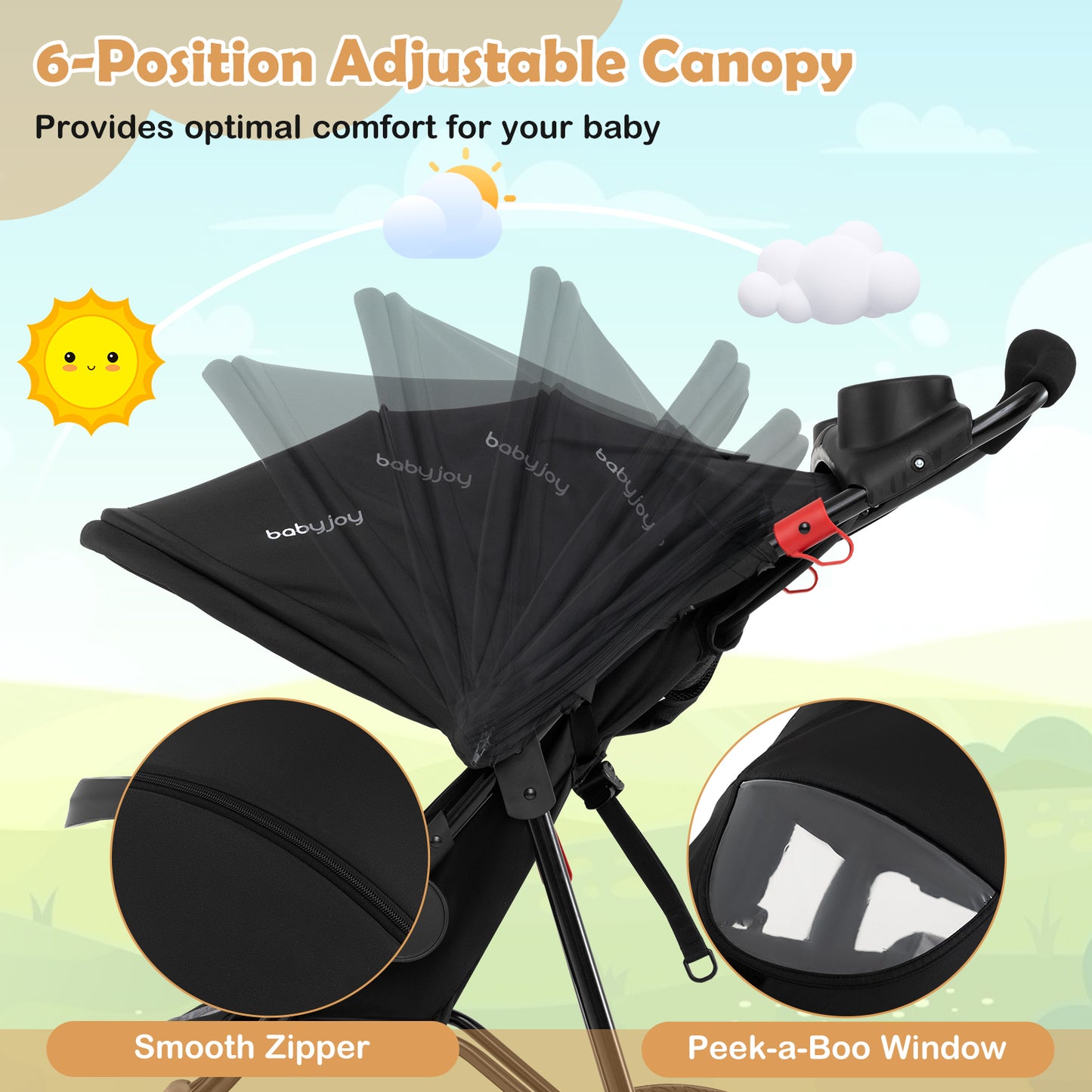 Foldable Jogging Stroller with Detachable Tray and Air-Filled Rubber Tires, Black Baby Strollers at Gallery Canada