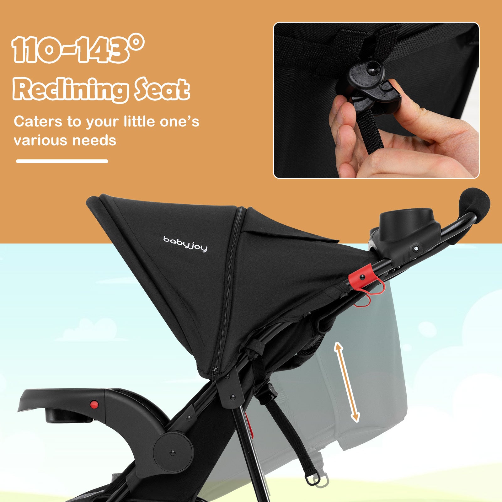 Foldable Jogging Stroller with Detachable Tray and Air-Filled Rubber Tires, Black Baby Strollers at Gallery Canada