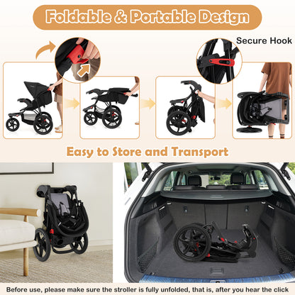 Foldable Jogging Stroller with Detachable Tray and Air-Filled Rubber Tires, Black Baby Strollers at Gallery Canada