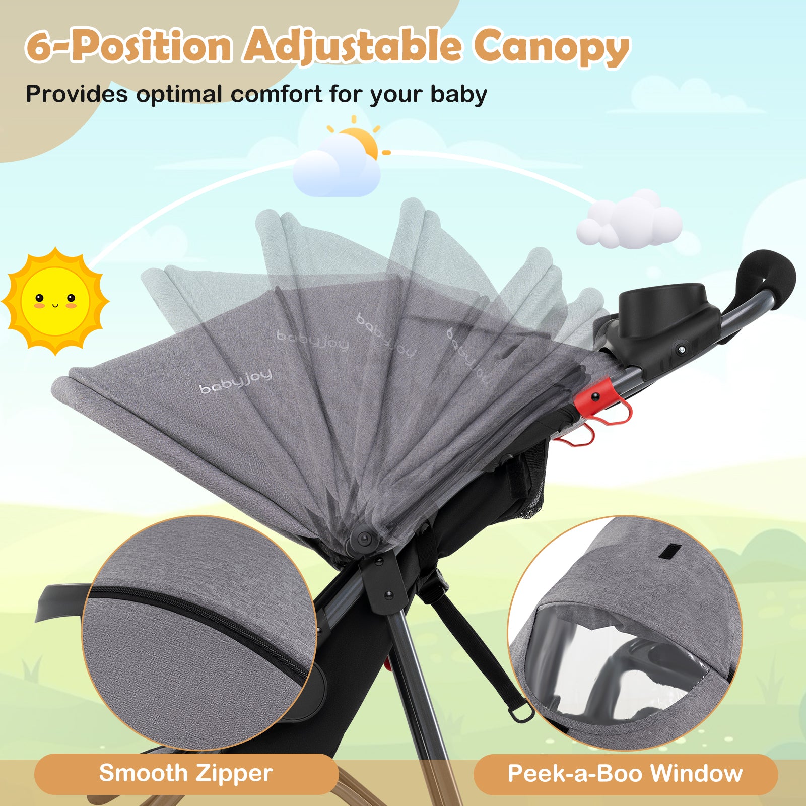 Foldable Jogging Stroller with Detachable Tray and Air-Filled Rubber Tires, Gray Baby Strollers at Gallery Canada