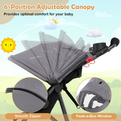 Foldable Jogging Stroller with Detachable Tray and Air-Filled Rubber Tires, Gray Baby Strollers at Gallery Canada