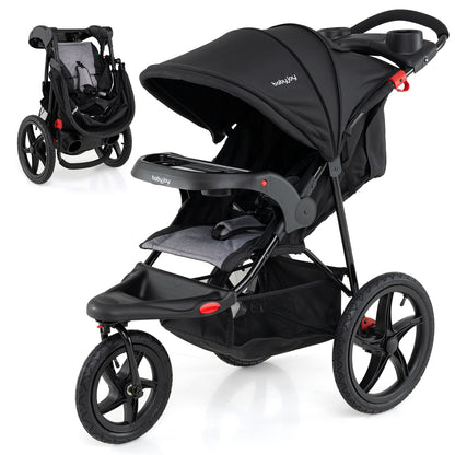 Foldable Jogging Stroller with Detachable Tray and Air-Filled Rubber Tires, Black Baby Strollers at Gallery Canada