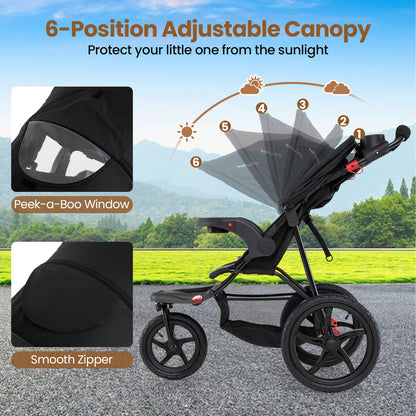 Foldable Jogging Stroller with Detachable Tray and Air-Filled Rubber Tires, Black Baby Strollers at Gallery Canada