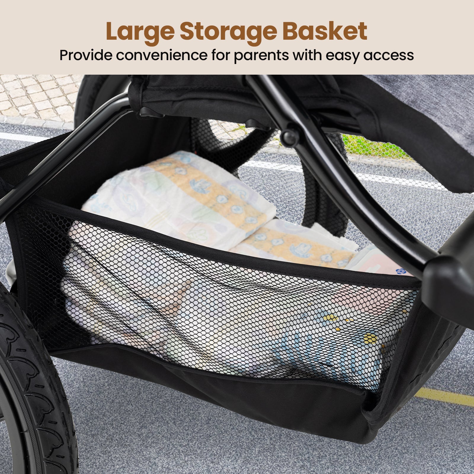 Foldable Jogging Stroller with Detachable Tray and Air-Filled Rubber Tires, Black Baby Strollers at Gallery Canada