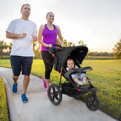 Foldable Jogging Stroller with Detachable Tray and Air-Filled Rubber Tires, Black Baby Strollers at Gallery Canada