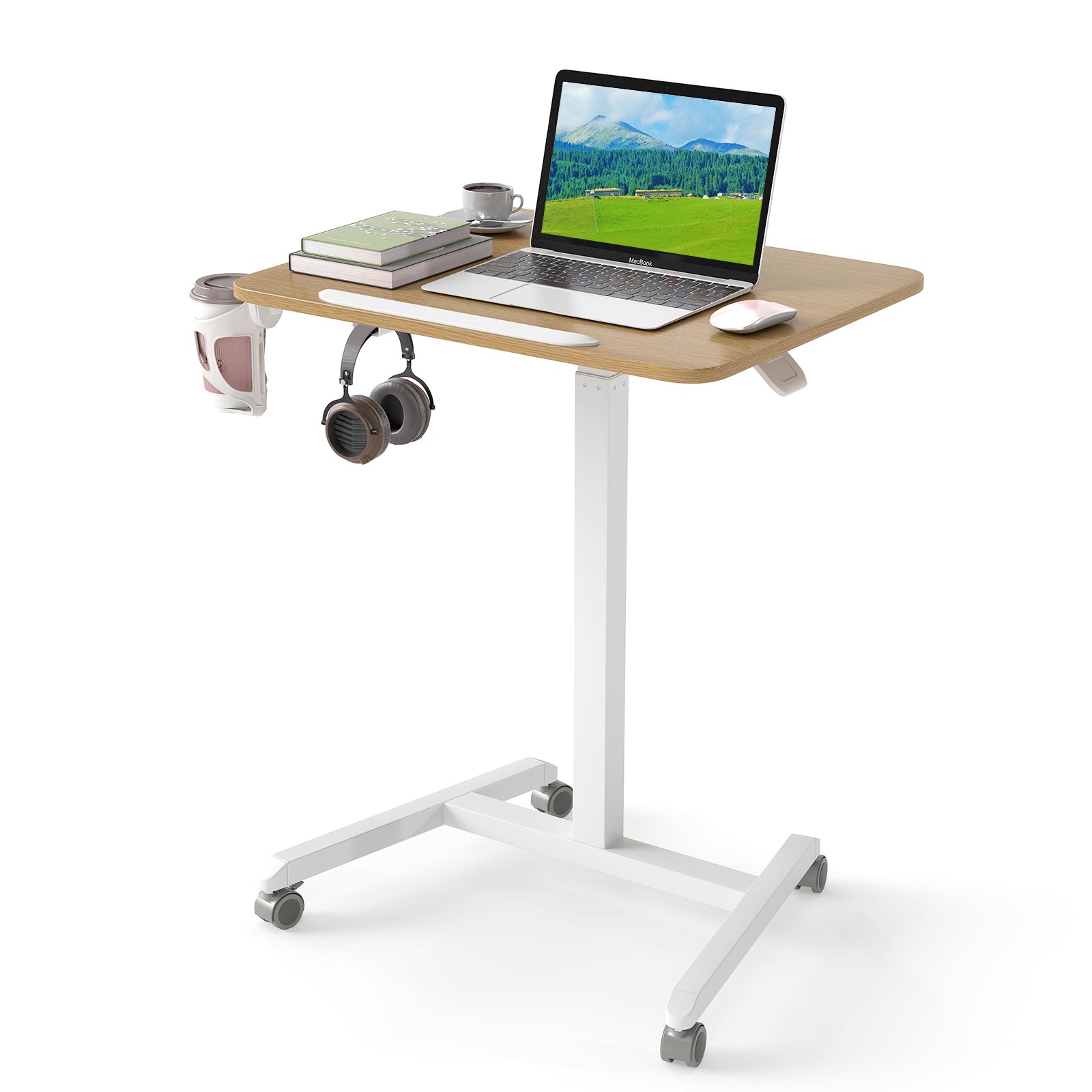 Foldable Mobile Standing Desk Rolling Laptop Desk with 90° Tiltable Tabletop, Natural Computer Desks at Gallery Canada