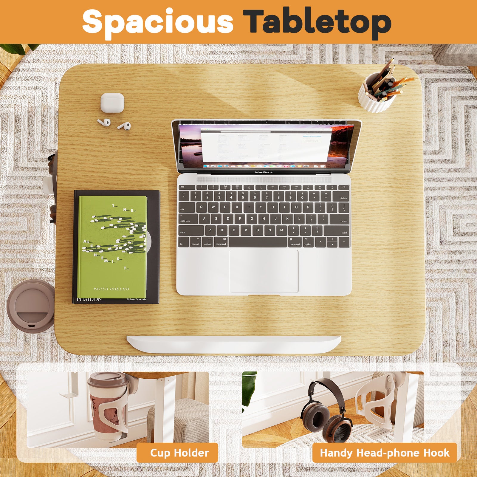 Foldable Mobile Standing Desk Rolling Laptop Desk with 90° Tiltable Tabletop, Natural Computer Desks at Gallery Canada