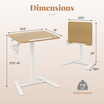 Foldable Mobile Standing Desk Rolling Laptop Desk with Hook and Cup Holder, Natural Computer Desks at Gallery Canada