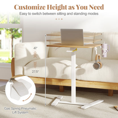 Foldable Mobile Standing Desk Rolling Laptop Desk with Hook and Cup Holder, Natural Computer Desks at Gallery Canada