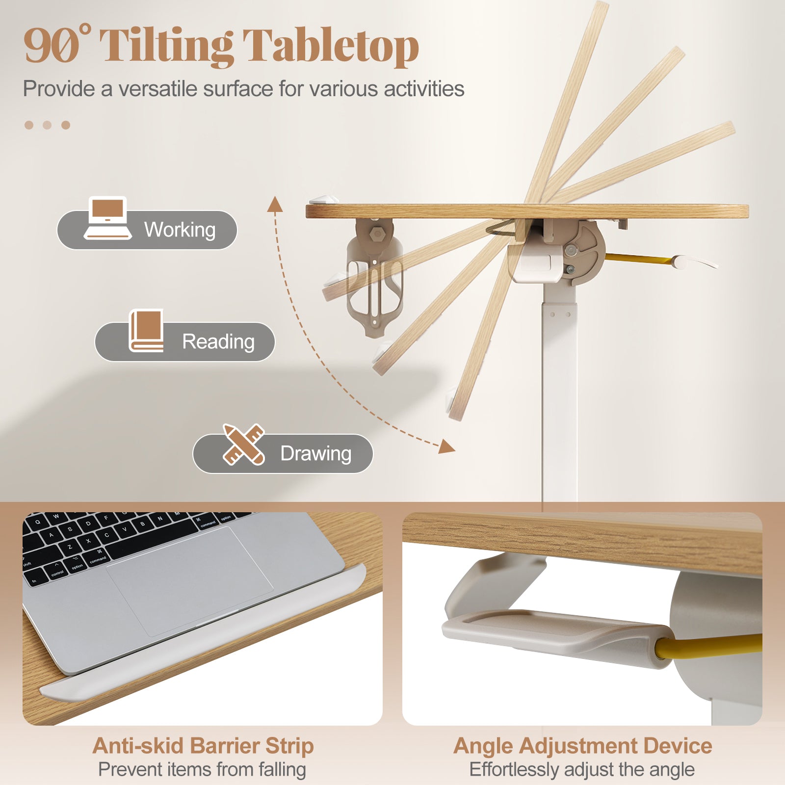 Foldable Mobile Standing Desk Rolling Laptop Desk with Hook and Cup Holder, Natural Computer Desks at Gallery Canada