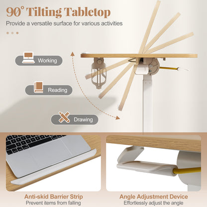 Foldable Mobile Standing Desk Rolling Laptop Desk with Hook and Cup Holder, Natural Computer Desks at Gallery Canada