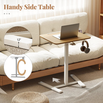 Foldable Mobile Standing Desk Rolling Laptop Desk with Hook and Cup Holder, Natural Computer Desks at Gallery Canada