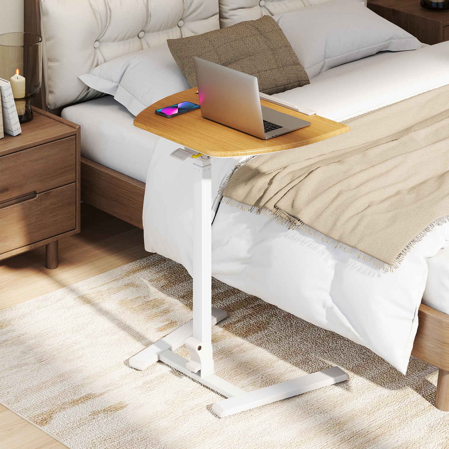 Foldable Mobile Standing Desk Rolling Laptop Desk with Wheels, Natural Computer Desks at Gallery Canada