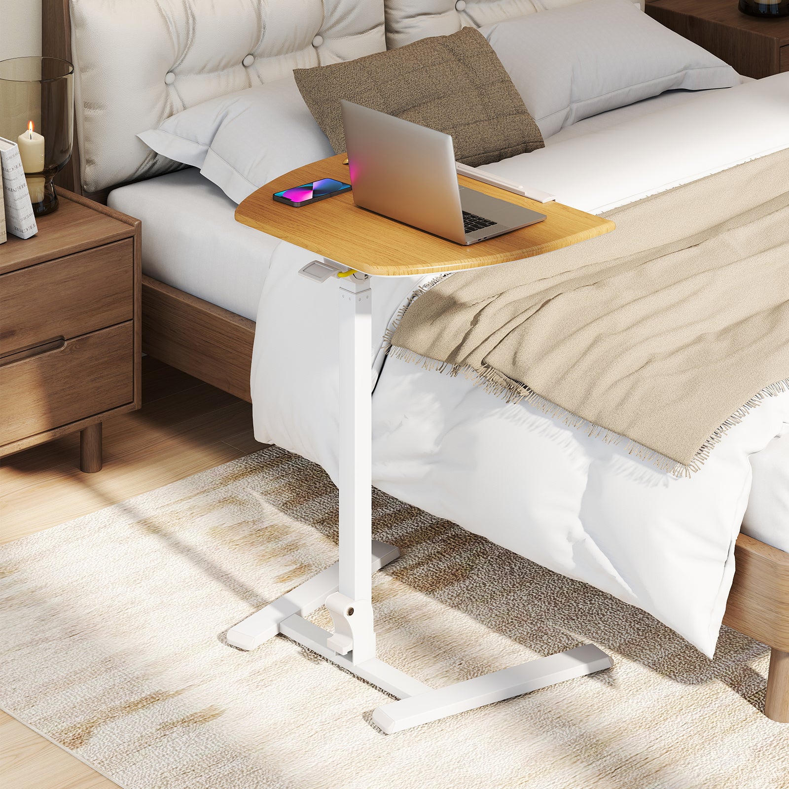 Foldable Mobile Standing Desk Rolling Laptop Desk with Wheels, Natural Computer Desks at Gallery Canada