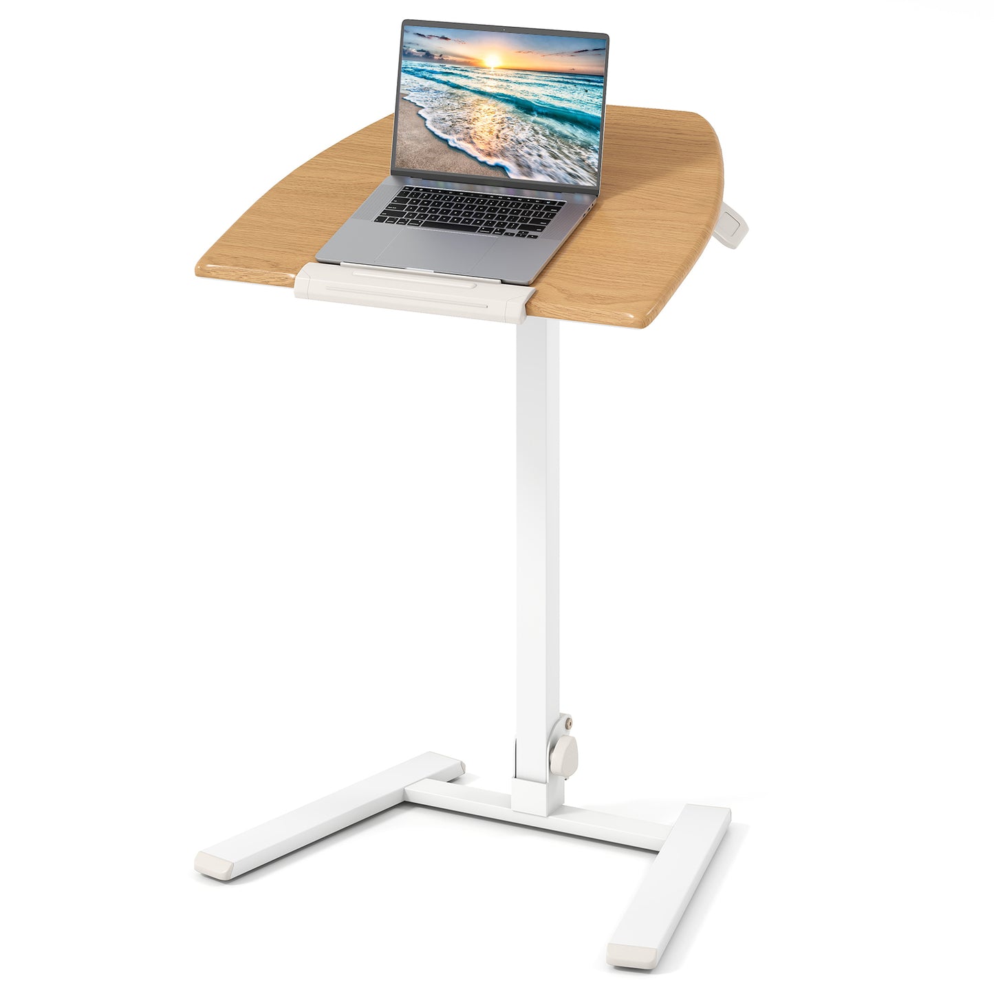 Foldable Mobile Standing Desk Rolling Laptop Desk with Wheels, Natural Computer Desks Natural at Gallery Canada