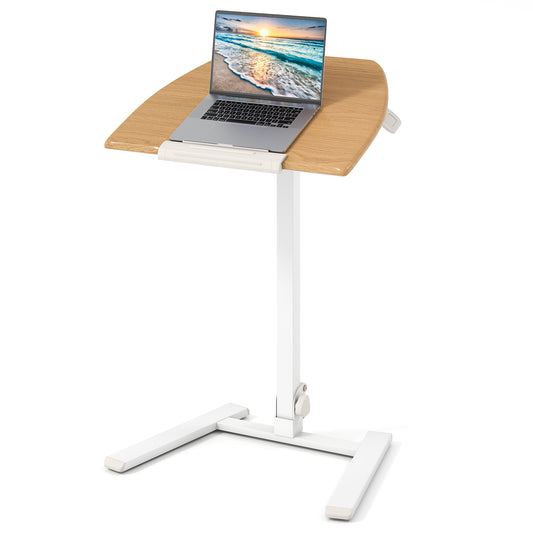 Foldable Mobile Standing Desk, Rolling Laptop Desk With Wheels, Natural