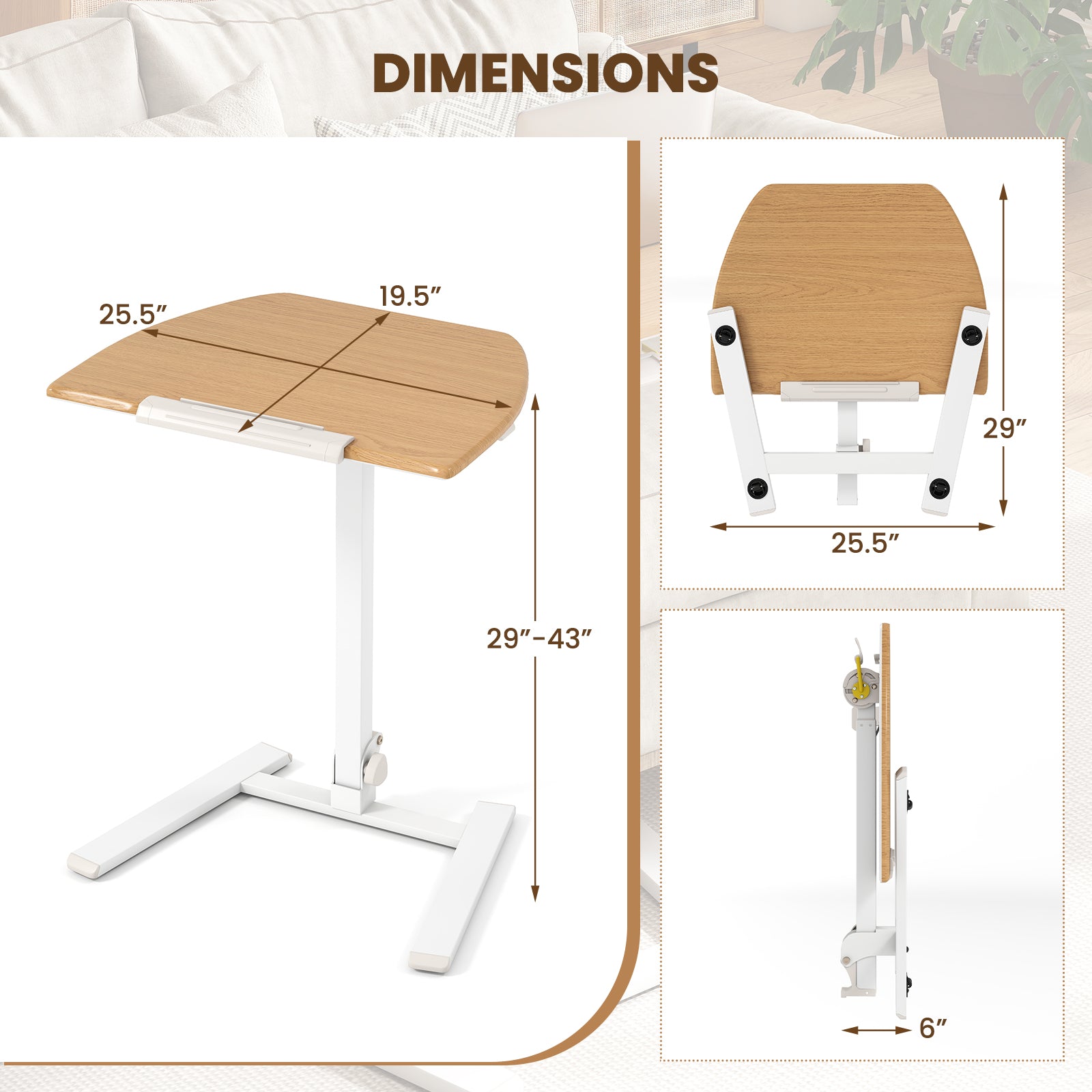 Foldable Mobile Standing Desk Rolling Laptop Desk with Wheels, Natural Computer Desks at Gallery Canada