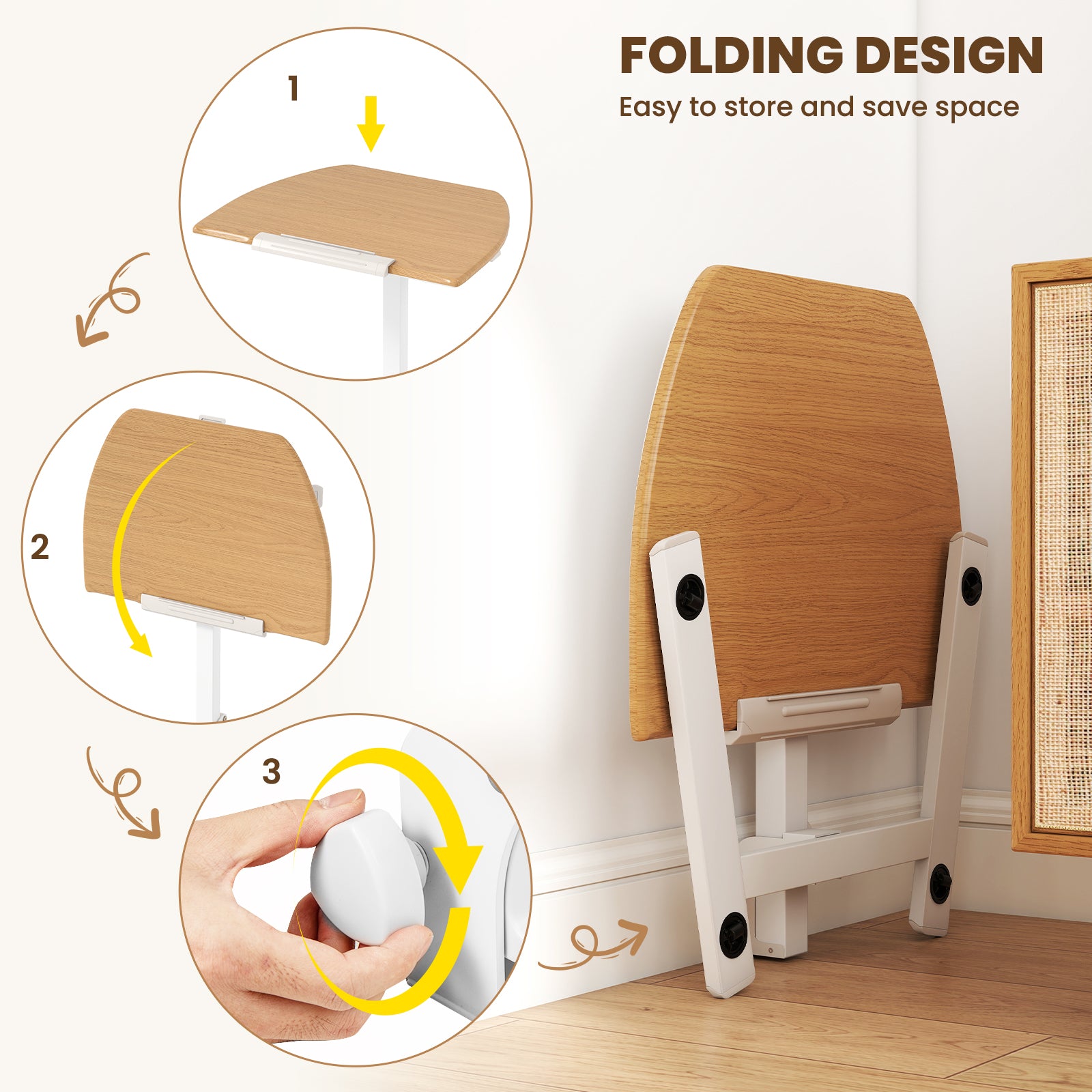 Foldable Mobile Standing Desk Rolling Laptop Desk with Wheels, Natural Computer Desks at Gallery Canada