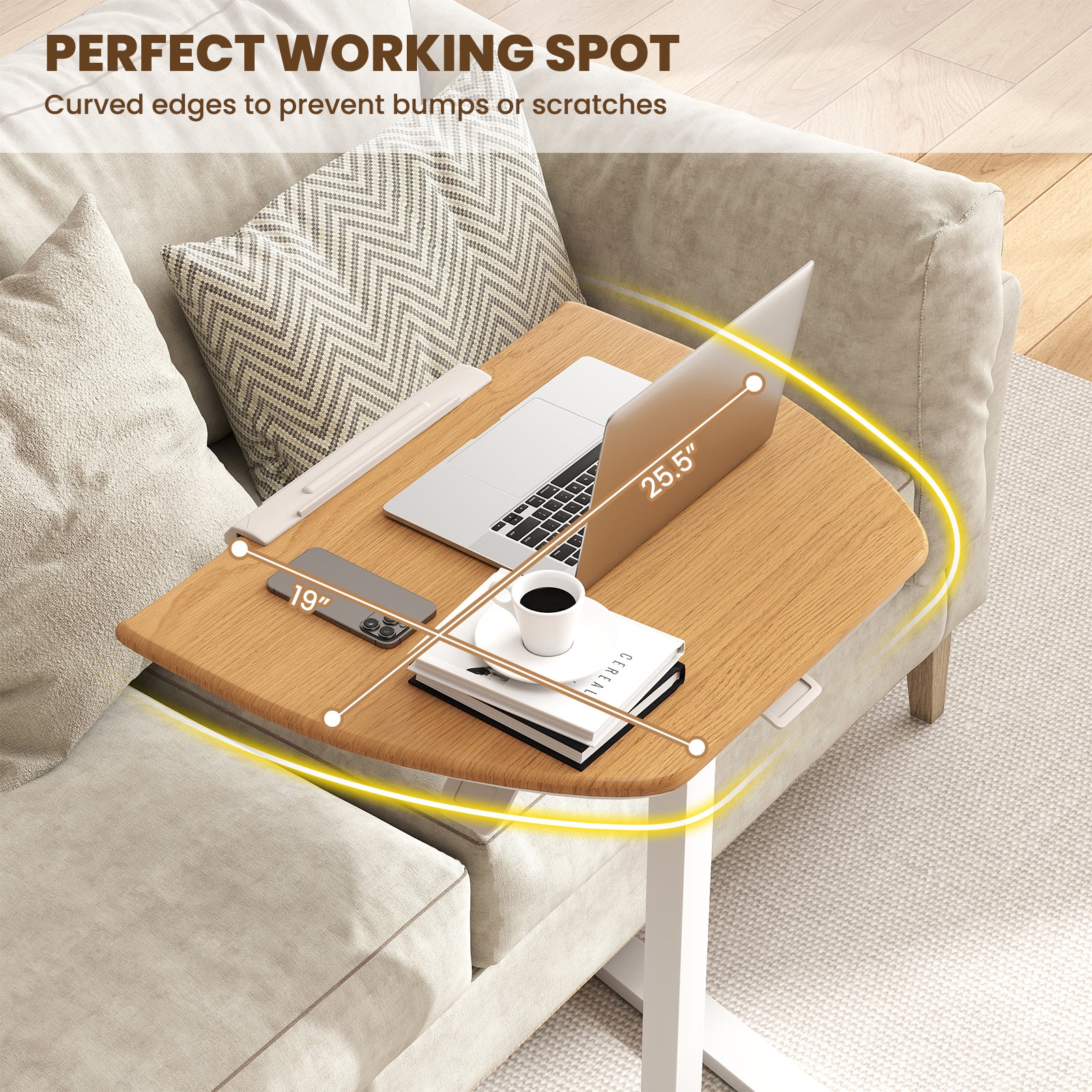 Foldable Mobile Standing Desk Rolling Laptop Desk with Wheels, Natural Computer Desks at Gallery Canada