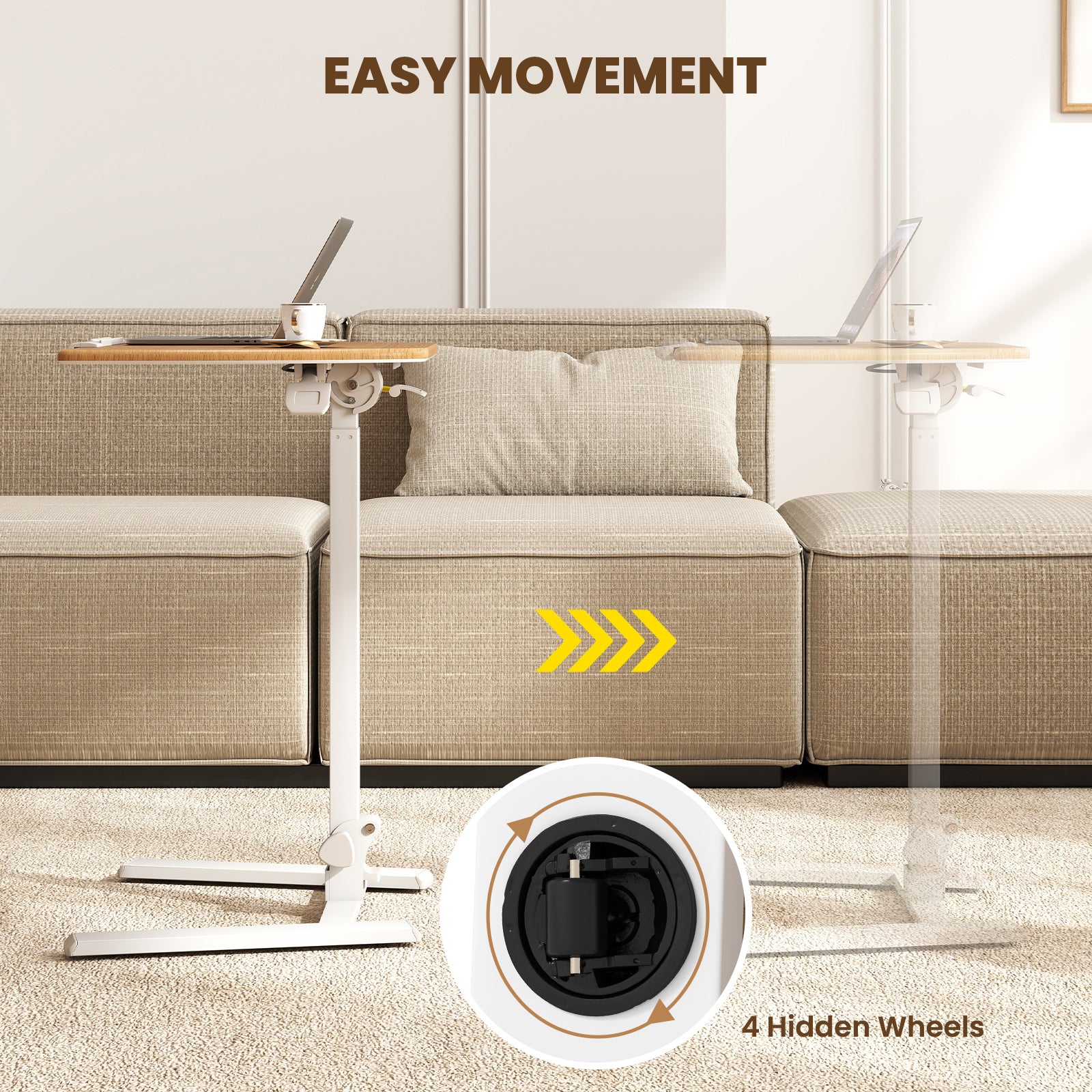 Foldable Mobile Standing Desk Rolling Laptop Desk with Wheels, Natural Computer Desks at Gallery Canada