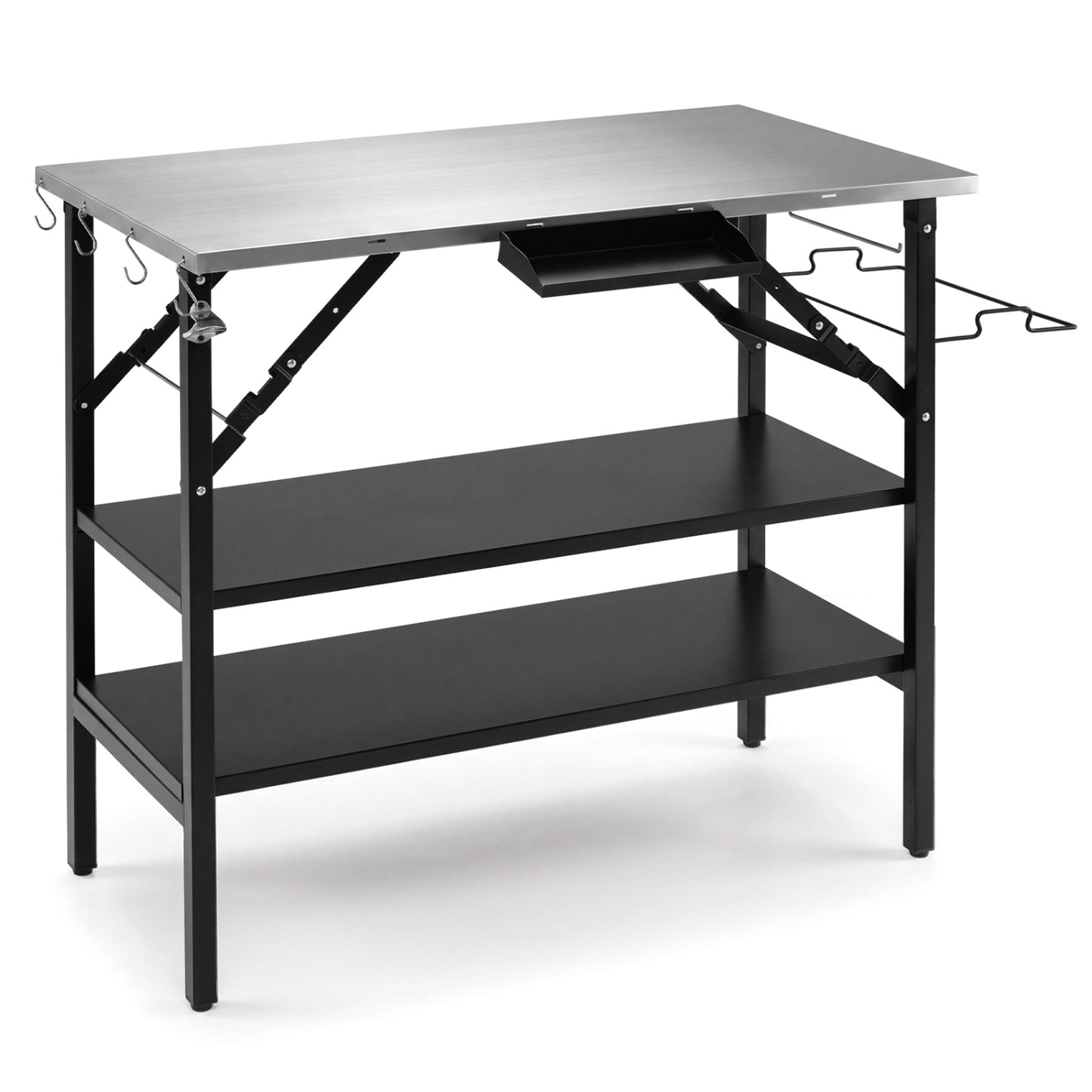 Station de cuisson extérieure pliable avec étagères, noire