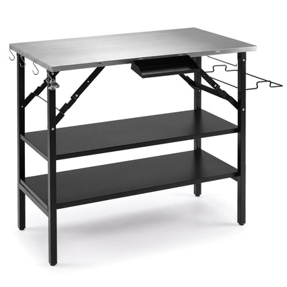 Station de cuisson extérieure pliable avec étagères, noire